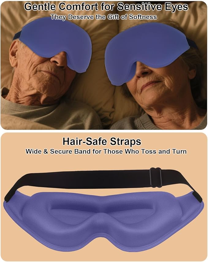 Sleep Mask for Women Men, Machine Washable, Pressure-Free Temple and Nose Space, 3D Ventilated Contour (Blue) - Bloomnest