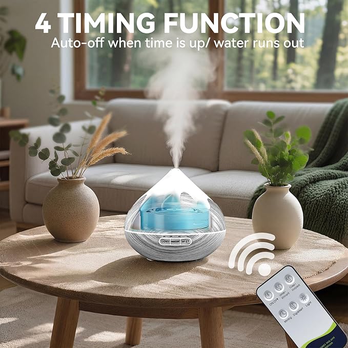 500ML Essential Oil Diffuser, Large Aromatherapy Diffuser with Remote Control, Air Diffusers for Home Office Room, Fragrance Humidifier with 7 Color LED & 2 Mist Mode, Glacier White - Bloomnest