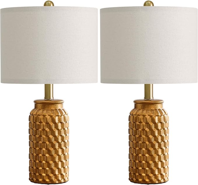 20.5" Gold Modern Ceramic Bedside Lamp Set of 2 for Bedroom Decor Farmhouse Table Lamp for Living Room Office Dorm - Bloomnest
