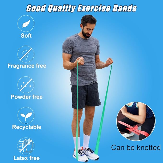Resistance Bands for Working Out, Physical Therapy Bands, Latex Free Elastic and Exercise Bands Set for Stretching, Suitable for Rehab, Yoga, Pilates, Gym, Home Exercise