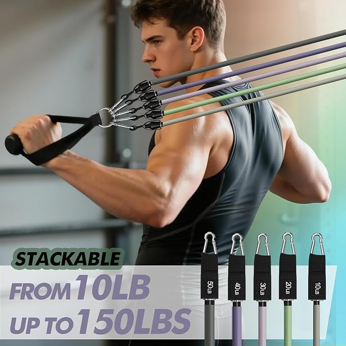 WHATAFIT Resistance Bands, Exercise Bands，Resistance Bands for Working Out, Work Out Bands with Handles for Men and Women Fitness, Strength Training Home Gym Equipment - Bloomnest