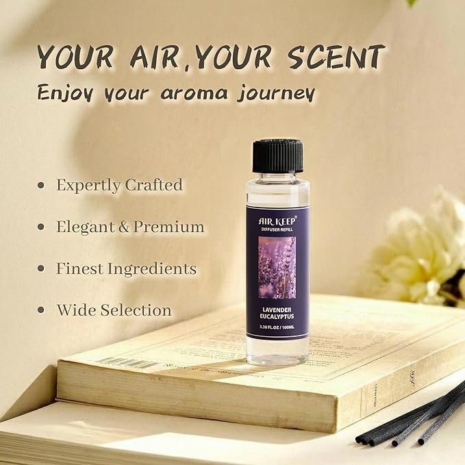 Airkeep Reed Diffuser Set,1.69 fl oz (50 ml) - Lavender Eucalyptus Oil Diffusers with 8 Reed Sticks,Home Fragrance Reed Diffuser for Bathroom Shelf Decor - Bloomnest