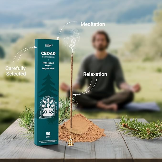 Cedar Incense Sticks (50 Sticks), 100% Natural sustainably harvested Cedar, Suitable for Yoga, Meditation, Relaxation, and Spiritual Purification RRTPPTCitronellaIncense