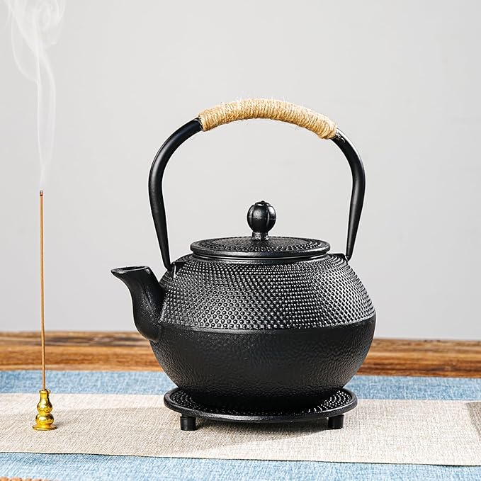 Sungmor Black Cast Iron Teapot Trivet - Heat-Resistant Japanese Tea Pot Stand, Textured Anti-Slip Base for Table and Counter Protection - Bloomnest