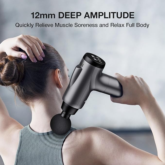 Massage Gun Deep Tissue, Handheld Electric Muscle Massager, High Intensity Percussion Massage Device for Pain Relief with 9 Attachments & 30 Speed(Grey) - Bloomnest