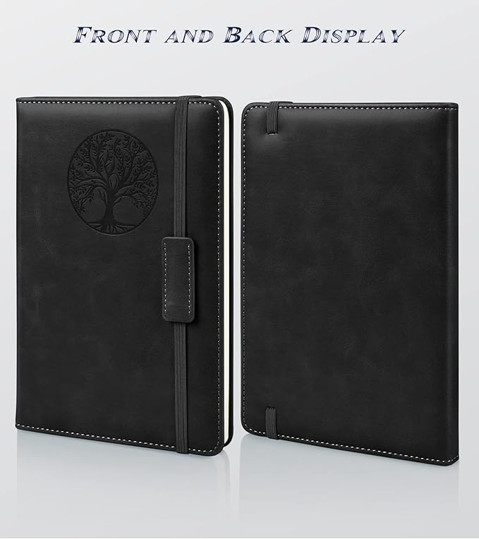 Lined Journal Notebook for Women Men,256 Pages A5 Hardcover Leather Journals for Writing,Travel,Business,Work & School,College Ruled Notebooks for Note Taking,Diary Notepad 5.7"×8.3"(Black) - Bloomnest
