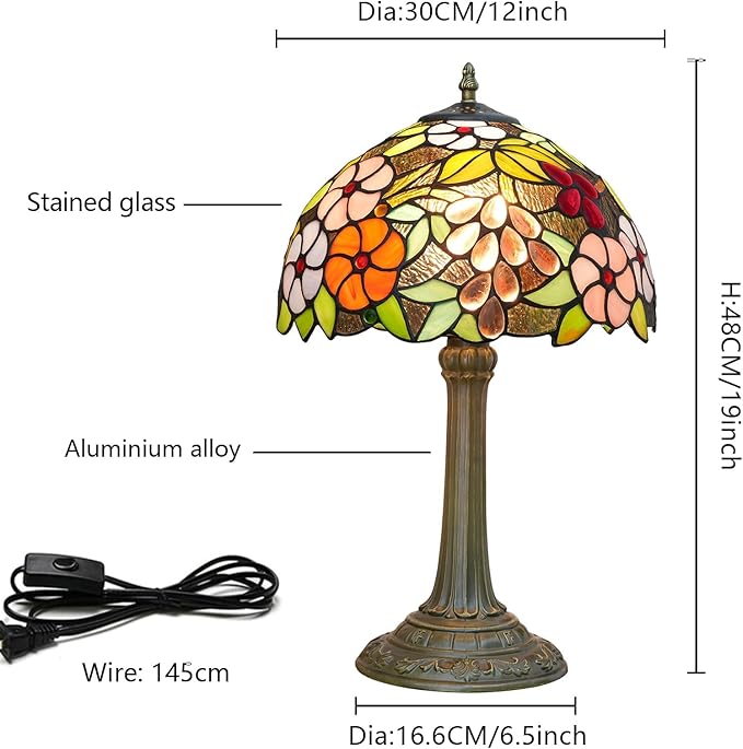 Tiffany Lamp Stained Glass lamp Bedside Table Lamps for Living Room Bedroom Dorm Kitchen Home Decor Festival Birthday Gift,12 inches Grape Flower - Bloomnest