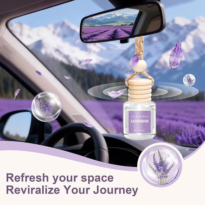 AROIC Car Air Freshener Diffuser Set, 6 Pack Lavender Natural Slow-Release Fragrance, Long Lasting Air Freshener for Women & Men Car Accessories, Hanging Cute Automotive Interior Decor Gift (8ml Each) - Bloomnest