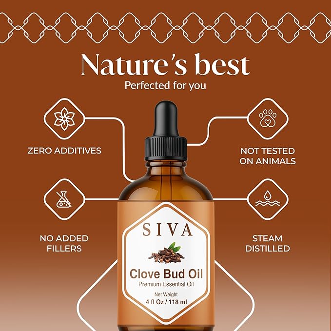 Siva Clove Bud Essential Oil - 4 Fl Oz – 100% Natural Clove Oil - for Diffuser, Face, Skin Care, Aromatherapy, Hair Care, Scalp and Body Massage - with Dropper - Bloomnest