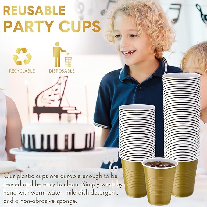 Zopeal 200 Pcs Plastic Cup Bulk 18 oz Disposable Tumblers Wedding Hard Plastic Party Wine Cups Fancy Beverage Drinking Soda Cocktail Glasses for Wedding Birthday Christmas(Gold) - Bloomnest