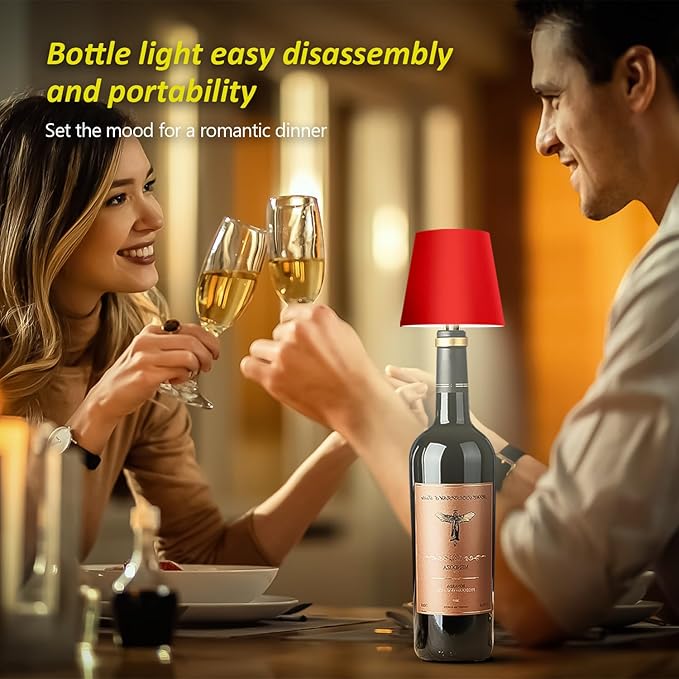 2025 New Wireless Bottle Lamp - LED Bottle Lights for Liquor & Wine Bottles, Cordless Lampshade, Whiskey Bottle Top Light, Bottle Stopper Night Light Kit, Rechargeable 3-Tone Touch-Dimmable - Bloomnest