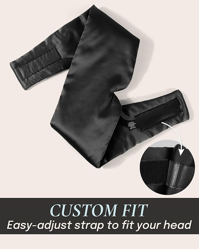 Zenssia Satin Sleep Mask for Women and Men, Lightweight Padded Eye Mask with Adjustable Strap, Comfort Blackout for Travel and Nap - Black