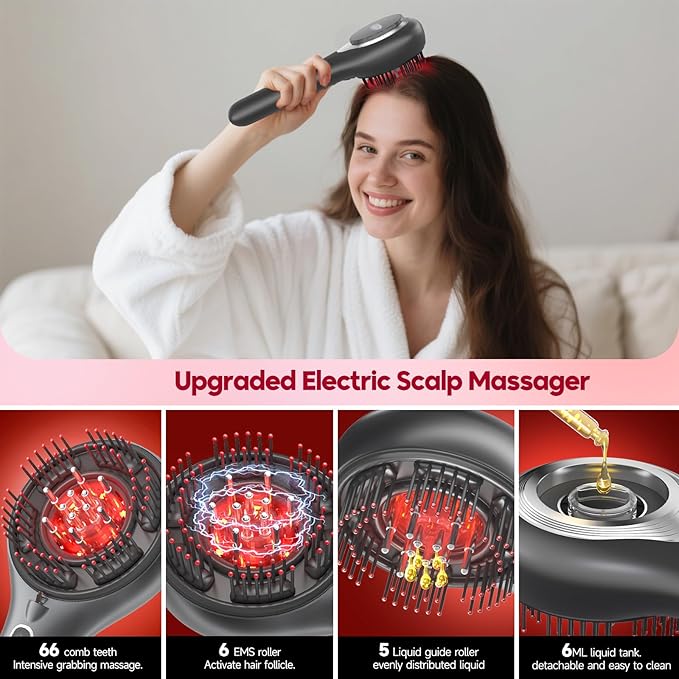 Morfone Upgrade 3 in 1 Electric Scalp Massager Brushes, Hair Oil Applicator, IPX7 Waterproof Scalp Massager Comb, Cordless & Portable Adjustable Modes for Men Women (Gray) Morfone