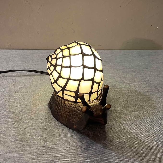 Bieye L10988 Land Snail Tiffany Style Stained Glass Accent Table Lamp for Home Decoration (White, 10" D x 5" W x 5" H) - Bloomnest