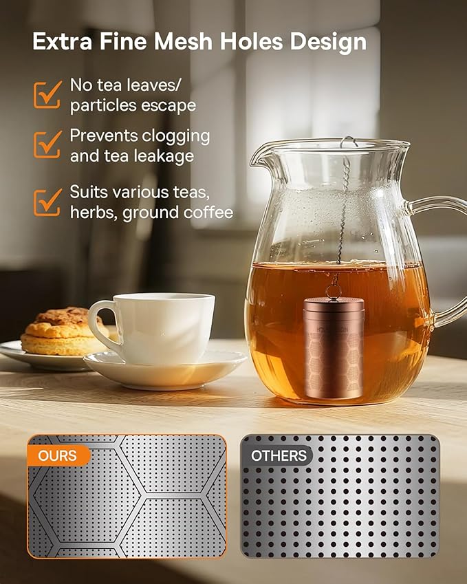House Again Tea Infusers, Extra Fine Mesh Tea Strainers for Loose Tea, Updated Slim Threaded Lid & 304 Stainless Steel, Filter Bags Diffusers, Loose Leaf Tea Steeper for Brew Tea Spices & Seasonings - Bloomnest