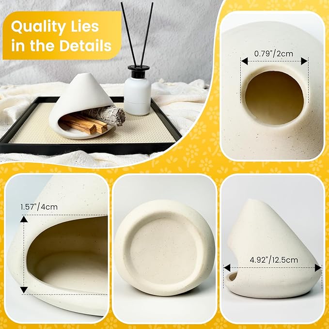 Handcrafted Clay Smudge Pot-Mini Chimenea Incense Holder Burner for Sage, Copal & Palo Santo-Palo Santo Holder Burner-Perfect Anxiety Relief Gift for Women, Zongzi Style, White - Bloomnest