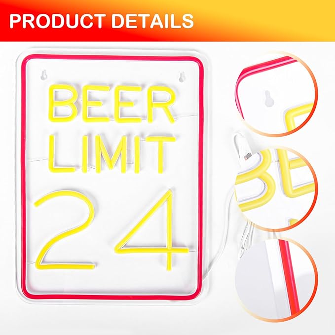 Beer Neon Sign for Wall Decor Dimmable Beer Limit 24 Neon Light Sign Bar Led Sign for Man Cave Home Bar Pub Restaurant Basement Garage Bistro Hotel Birthday Party Decor Gifts - Bloomnest