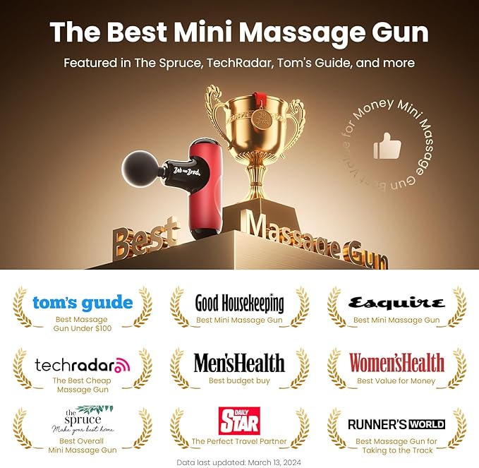 BOB AND BRAD Q2 Mini Massage Gun for Women - Portable Muscle Pain Relief, Powerful Deep Tissue Percussion Massager, Ultra Quiet Handheld Massager, Designed for Travel - Red - Bloomnest