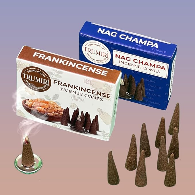 TRUMIRI Incense Cones - Combo Pack of 20 Cone Incense - 10 Frankincense + 10 Nag Champa - Insence Cones - Incense Cones Scented - Cone Incense Scents - Insense Cones - Incent Cone TRUMIRI
