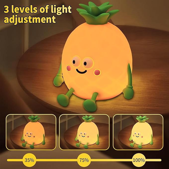 Cute Small Pineapple Fun Night Light - Dimmable RGB Touch Control Lamp, USB Rechargeable, Idea for Home, Office, and Gift - Bloomnest