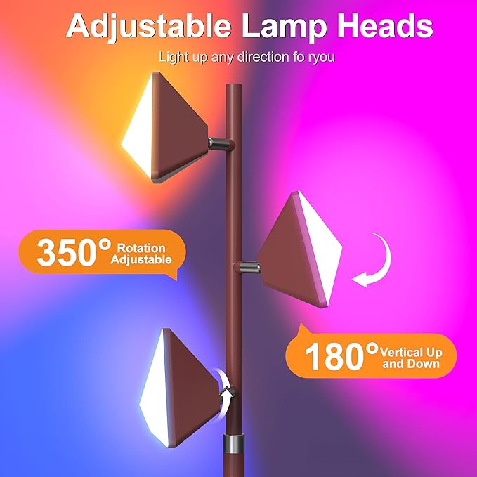 RGB Tree Floor Lamp for Living Room, Stepless Dimmable Tall Standing Lamp with Remote, Touch Control and 3 Rotatable Light, Bright LED Lights for Bedroom with 4 Color-Changing, Oil Rubbed Bronze - Bloomnest