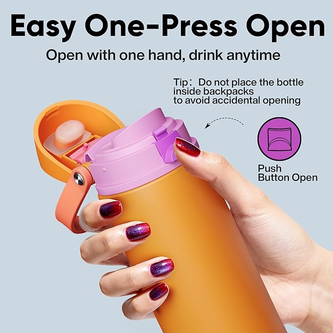 Insulated Water Bottle with Straw - Encool Stainless Steel Water Bottle with Push Button Lid, Leak-Proof & BPA-Free, Keeps Cold for 24 Hours for Sports, Travel, Gym (24 oz, Tiger Eye) ENCOOL