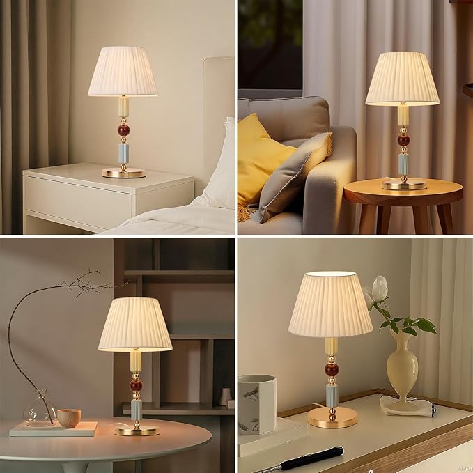 White Fabric Shade Table Lamp Modern Metal Desk Lamp with Plug Cord Switch for Bedroom Bedside - Bloomnest