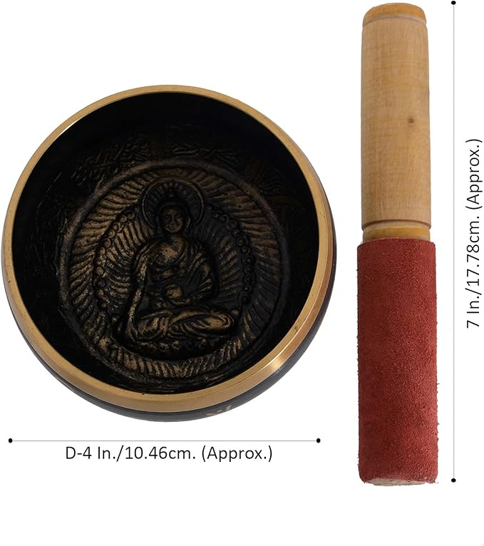 RAJRANG Tibetan Singing Bowl Set - Meditation Crystal Sound Bowl Hand Percussion Sound Effects Handcrafted for Healing and Mindfulness D-4" x H-7" RAJRANG