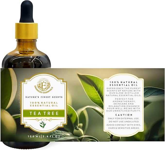 Luxurious Tea Tree Essential Oil by Enhanced Essentials|Concentrated,Natural and Slow Distilled Oils for Hair & Skin Care, Home Cleaning,Soap & Candle Making| Ideal for Businesses|3.38 fl oz (100 ml) - Bloomnest