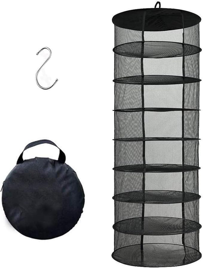 Desy & Feeci Herb Drying Rack Hanging, 8 Layer Collapsible Mesh Dry Net Herb Dryer with S Hang Buckle and Storage Bag, Black (Diameter 60 cm) - Bloomnest