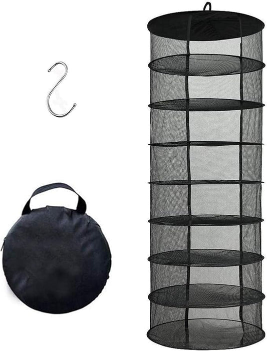 Desy & Feeci Herb Drying Rack Hanging, 8 Layer Collapsible Mesh Dry Net Herb Dryer with S Hang Buckle and Storage Bag, Black (Diameter 60 cm) - Bloomnest