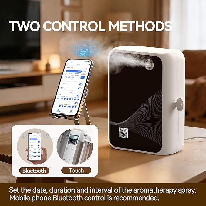 Waterless Essential Oil Diffuser-500ml Large Capacity,Smart App Control,Timer Function,Low Noise for Large Room up to 2000 sq.ft,for Home,Office,Hotel,Black-White Combo - Bloomnest