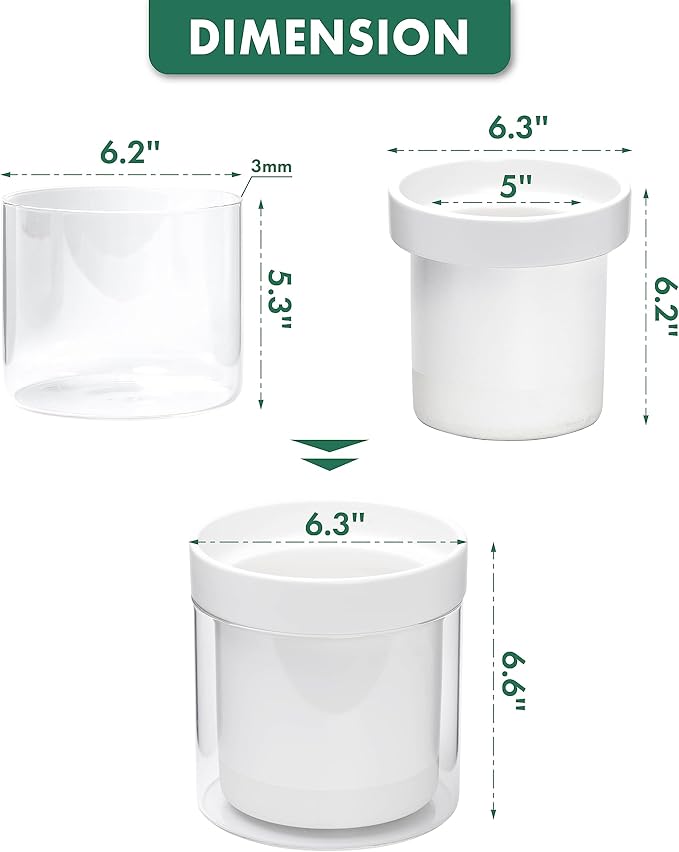 Phoenix Vine 6 Inch Self Watering Planter, White Terracotta Clay Pot with Glass Reservoir for Indoor Plants, Herbs, Flowers, Set of 1, 52-B-F-1 - Bloomnest