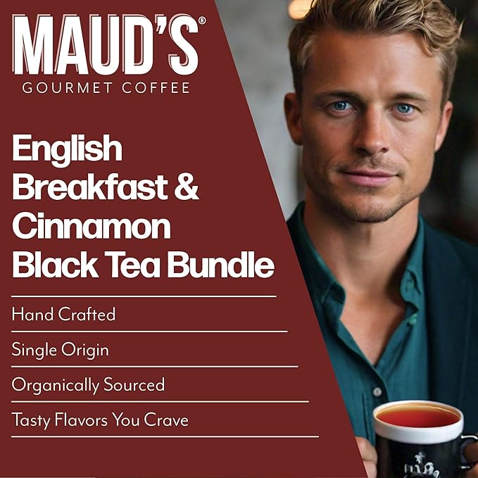 Maud's Organic Cinnamon Black Tea & Organic English Breakfast Black Tea Pods Bundle, 46 ct, Recyclable Single Serve Tea Pods – 100% Gourmet Blended Tea Leaves, Compatible with Keurig K Cups Maker - Bloomnest