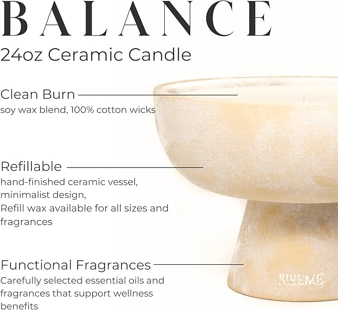 BLUEME Balance - White Lotus & Tea, Luxury Candle w/Essential Oils, 5 Wick, Hand-Poured Soy, Cotton Wick, Ceramic - Bloomnest