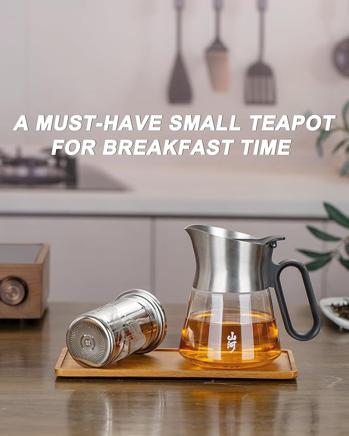 ZENS 17 oz Small Glass Teapot with Infuser, Design Loose Leaf Teapot with Stainless Steel Spout for Hot Tea Steeper, Oval Handle Clear Tea Pot Infusers Loose Tea Maker for Lovers Gifts - Bloomnest