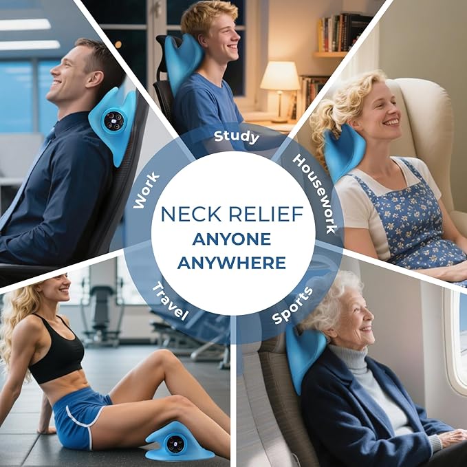 YOUKADA Neck Massager, 3 in 1 Modes, Electric Shoulder Relaxer, Neck Stretcher with Heat for Pain Relief Deep Tissue, Ergonomic 26°Shoulder Massager, Portable for Car/Office/Home (Blue) - Bloomnest