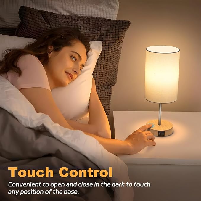 AKASUKI Table Lamp for Bedroom, 3 Way Dimmable Touch Lamp with Dual Charging Station, Small Bedside Lamps for Night Stands, Living Room, Office(LED Bulb Included) - Bloomnest