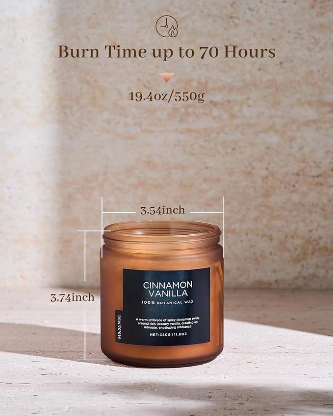 M&SENSE Cinnamon Vanilla Fall Scented Candles for Home, Natural Soy Wax 11.6oz 70 Hours Large Long Lasting Strong Scented Classic 2 Wicks Jar Candle Gift for Housewarming - Bloomnest