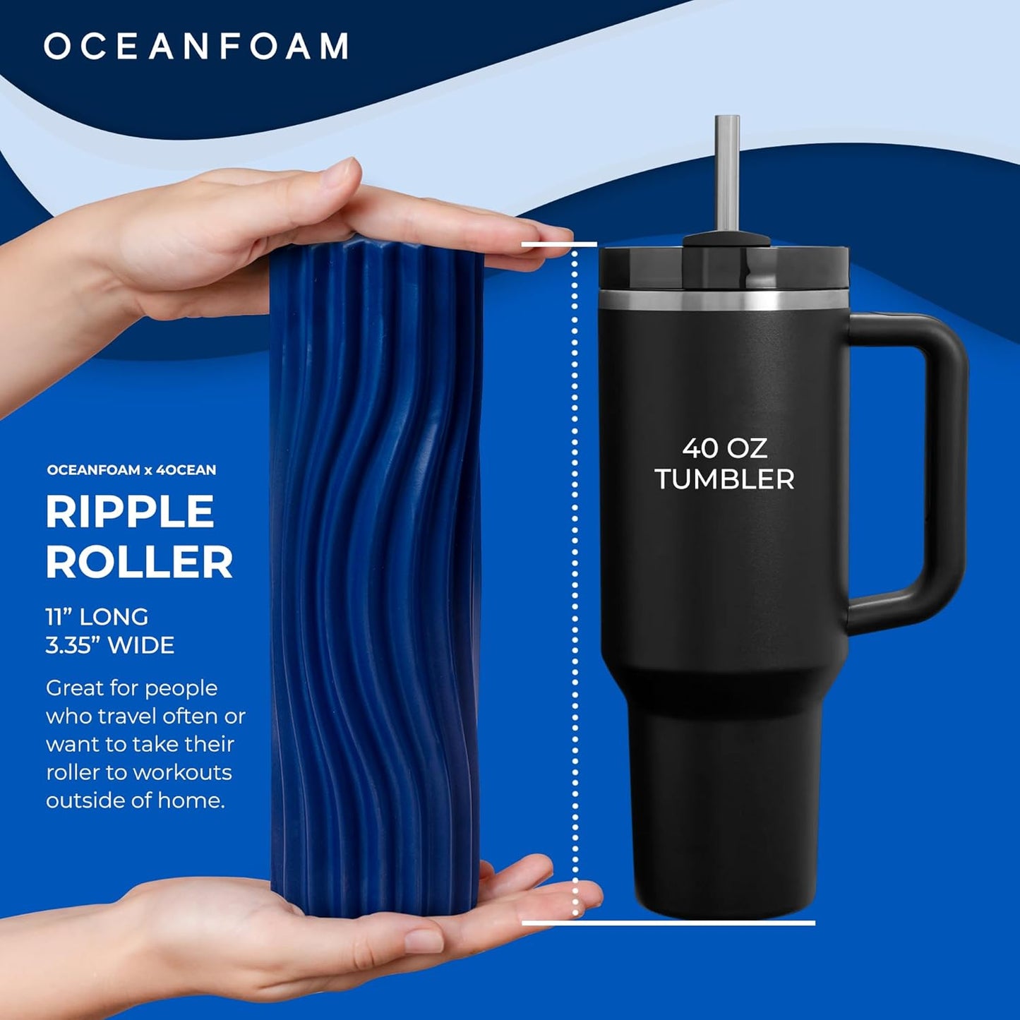 Oceanfoam x 4ocean Roller (Royal Blue) – Limited Edition Muscle Roller for Back Pain & Yoga - High Density Foam for Physical Therapy - Textured for Deep Tissue Massage