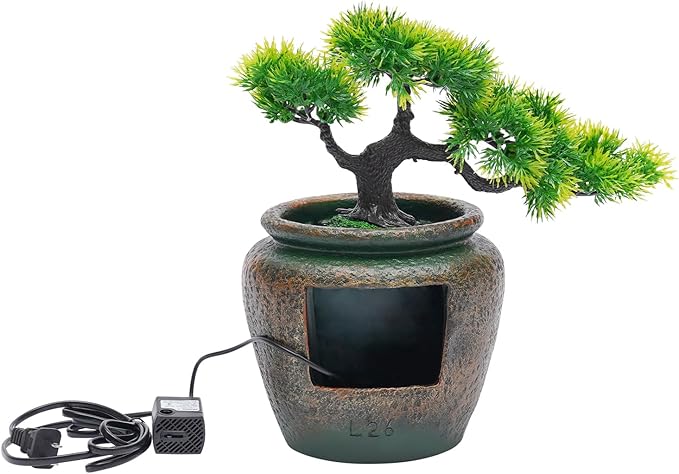 Gdrasuya10 Tabletop Rockery Fountain Indoor Waterfall Bonsai Desktop Mini Rockery Water Fountain with Automatic Pump and LED Light, Home Office Bedroom Humidifier Desk Decorate