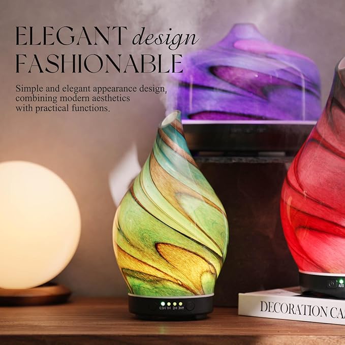Porseme 150ml Essential Oil Diffuser Glass Color Changing Aroma Air Diffusers Aromatherapy Ultrasonic Cool Mist Humidifier 4 Running Hours Waterless Auto-Off for Sleeping Yoga Office Spa (Teal Green) - Bloomnest