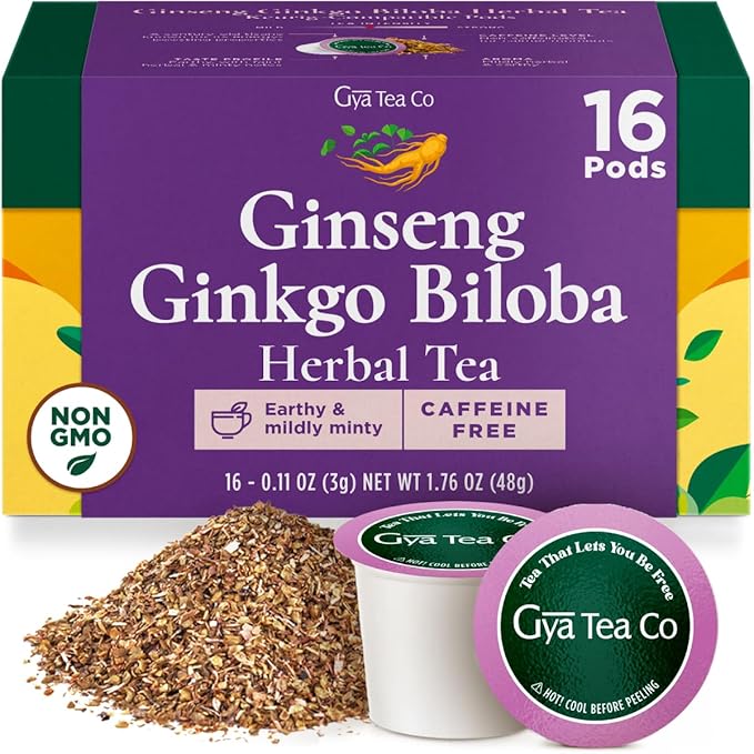 Gya Tea Co Ginseng Ginkgo Biloba Herbal Tea Pod (16 Count)- Decaf Wellness Tea for Body Comfort & Relaxing - Bloomnest