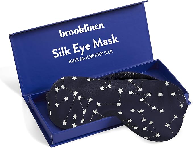 Brooklinen Silk Eye Mask for Sleeping – Celestial Blue, 100% Mulberry Silk Sleep Mask with Soft Elastic Strap, Machine Washable, Breathable & Cool-to-The-Touch – Ideal for Sleeping & Traveling - Bloomnest