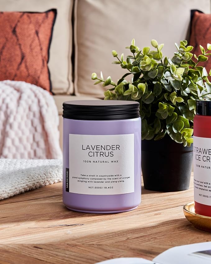 M&SENSE Lavender Citrus Candles, 19.4oz 110H Burn Time Large Natural Soy Candles for Home Scented, Stress Relief Aromatherapy Gifts for Mom Friends Teacher & Spa, Bath, Yoga - Bloomnest