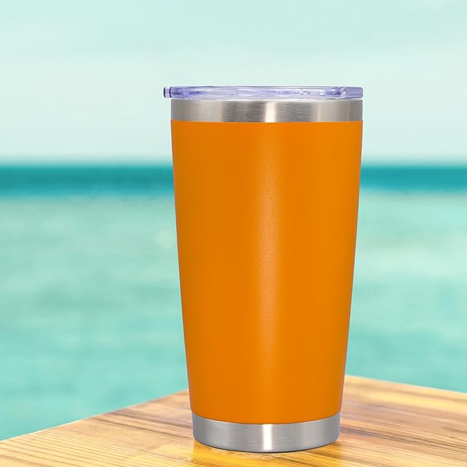 20 oz Tumbler Coffee Travel Tumblers Bulk with Lid Stainless Steel Double Wall Vacuum Insulated Mug Powder Coated Cups fit Car Cupholder for Hot and Cold - Orange, 8Pack - Bloomnest