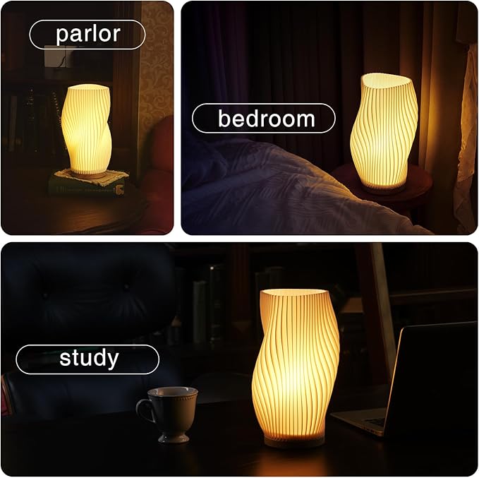 Table Lamp Bedside Lamps for Bedroom, Small Night Stands Desk Lamp, Mood Warm Cozy Lighting, Vintage Boho Cool Mid Century Modern Lamp, Aesthetic Accents Home Room Decor (Warm-C, Large) - Bloomnest