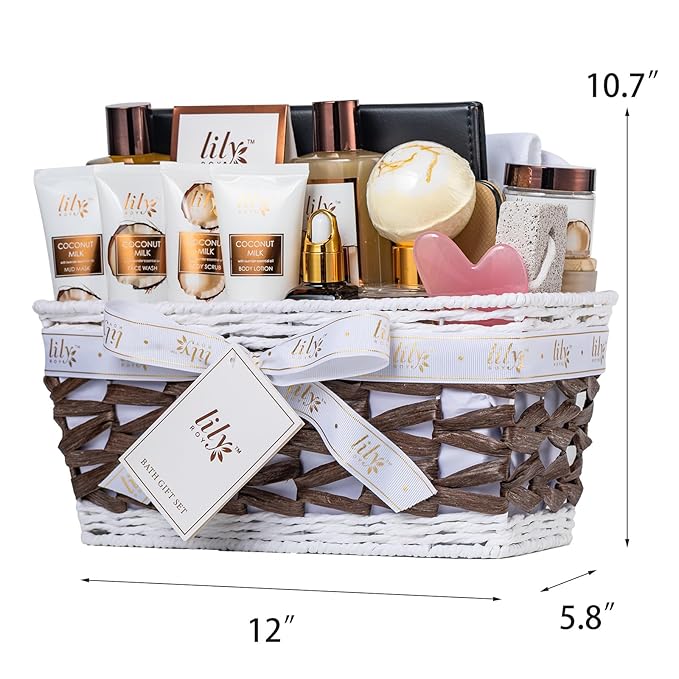 Valentines Day Gifts Coconut Vanilla Spa Gift Set for Women - Luxurious 28Piece Body Care Collection, Bath & Body Basket Gift Set for Mothers Day, Birthday, Christmas Gifts Self Care Gift