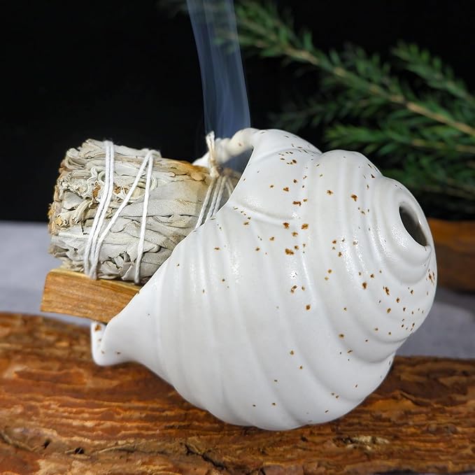 Ceramic Conch Palo Santo Burner Holder - Mini Chiminea Incense Chimney, for Smudging Sage/Cones、Perfect for Meditation Altar & Witchcraft Supplies, Ideal Spiritual Decor & Gift for Zen Spaces - Bloomnest