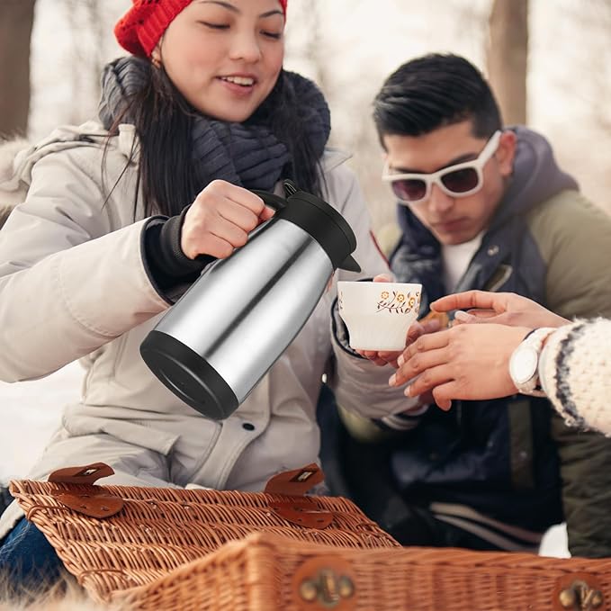 Norme 2 Pcs Thermal Coffee Carafe Insulated Stainless Steel Coffee Carafe for Hot Liquid Vacuum Thermal Pot Creamer Pitcher Dispenser with Brushes Keeping Hot Water Milk (Silver,34 oz) - Bloomnest